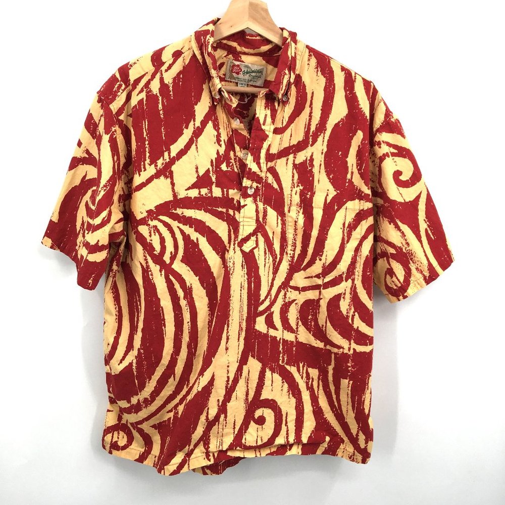 Hilo Hattie Red and Yellow Abstract Hawaiian Button-Down Shirt